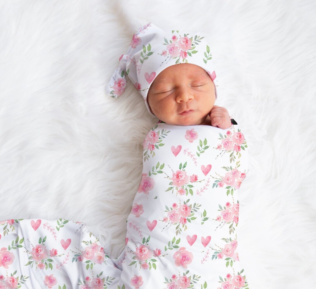 Pink Floral Baby Girl Swaddle Blanket Newborn Blanket Knotted Etsy