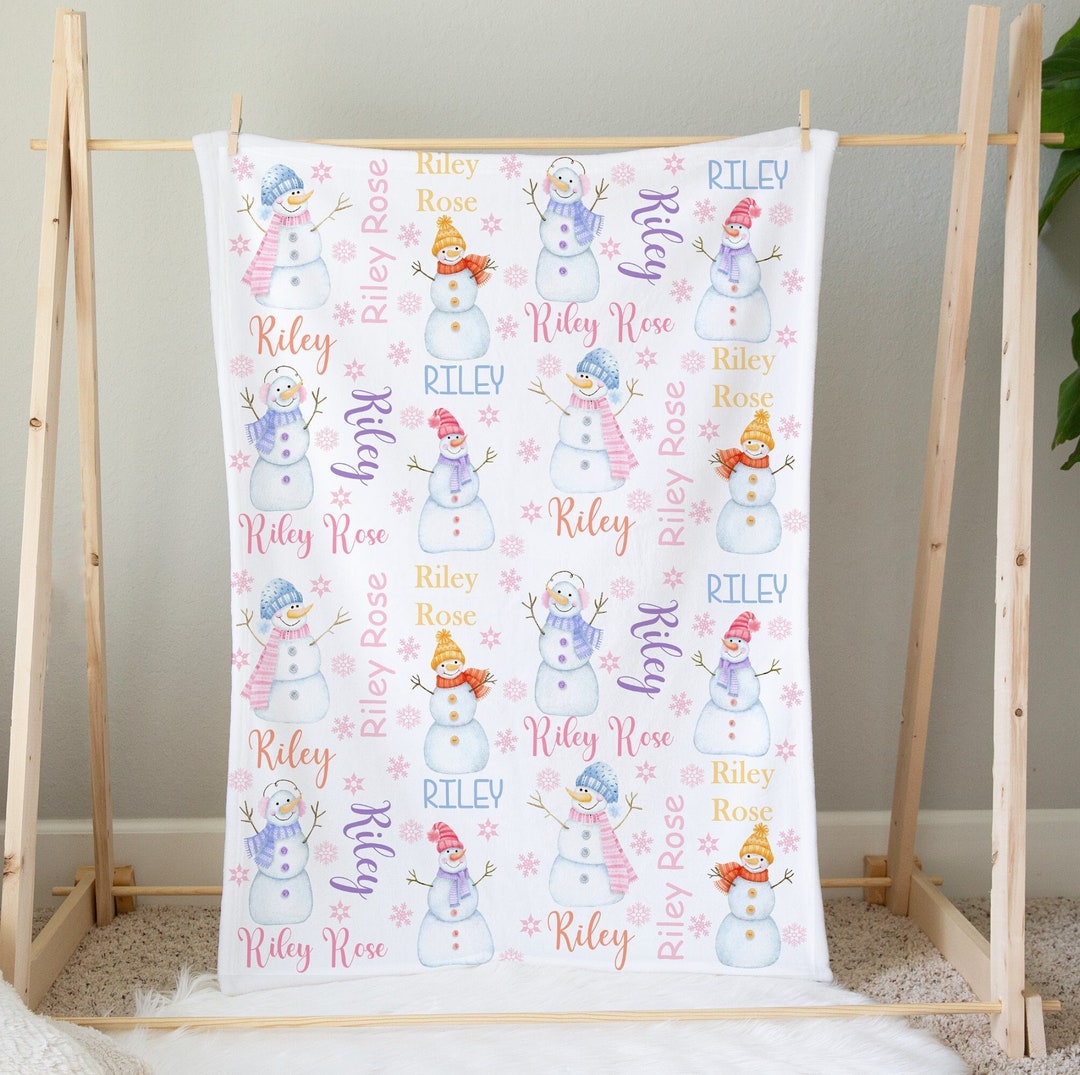 Snowman Baby Girl Blanket Personalized Winter Girl Blanket, Winter Baby