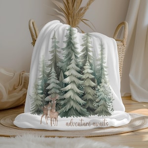 Personalized Deer Baby Boy Blanket | Woodland Forest Custom Name Blanket | Swaddle Set | Minky Fleece Sherpa | Baby Shower Gift