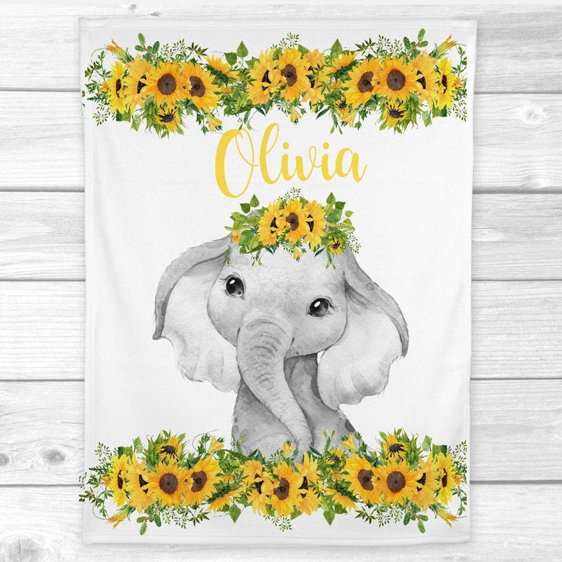 Personalized Baby Girl Blanket Sunflowers Elephant Baby Etsy