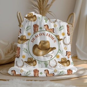 Personalized Western Cowboy Baby Blanket | Custom Name Crib Blanket | Swaddle Set | Minky Fleece Sherpa | Baby Shower Gift | Nursery Decor