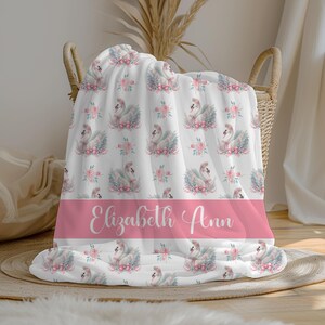 Swan Personalized Baby Girl Blanket, Swaddle Set, Custom Name Crib Blanket, Baby Shower Gift, Minky Fleece Sherpa, Nursery Decor