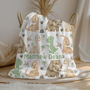 Personalized Dinosaur Baby Boy Blanket | Custom Name Crib Blanket | Swaddle Set | Minky Fleece Sherpa | Baby Shower Gift | Nursery Decor