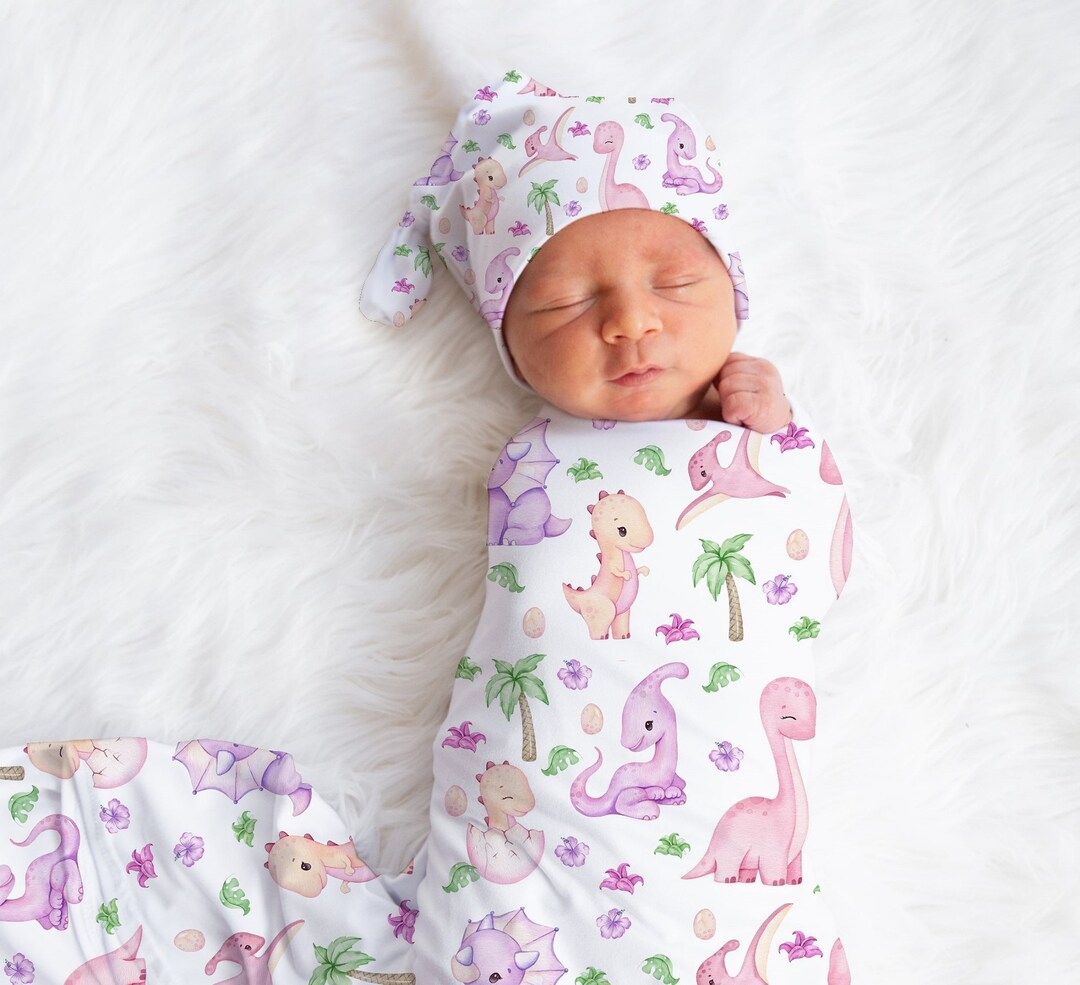 Dinosaur Baby Girl Swaddle Blanket Newborn Swaddle Blanket Knotted Baby
