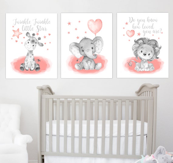 Home & Living Brown Baby Nursery Decor Baby Elephant Print Safari ...