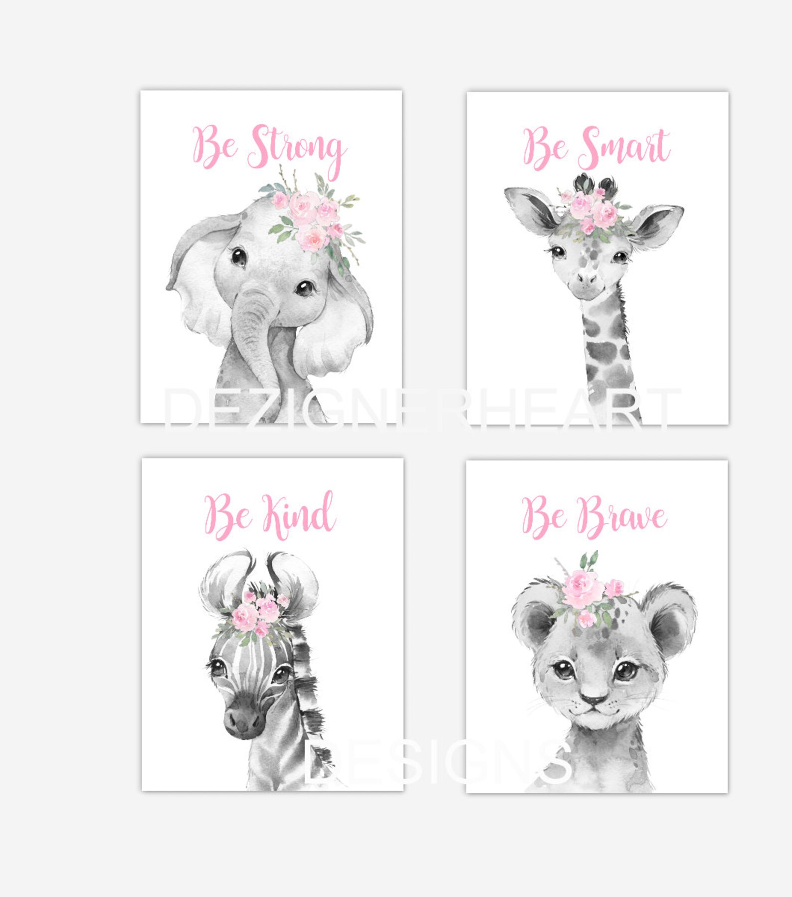 Safari Animals Baby Girl Nursery Wall Art Nursery Canvas Wall Etsy