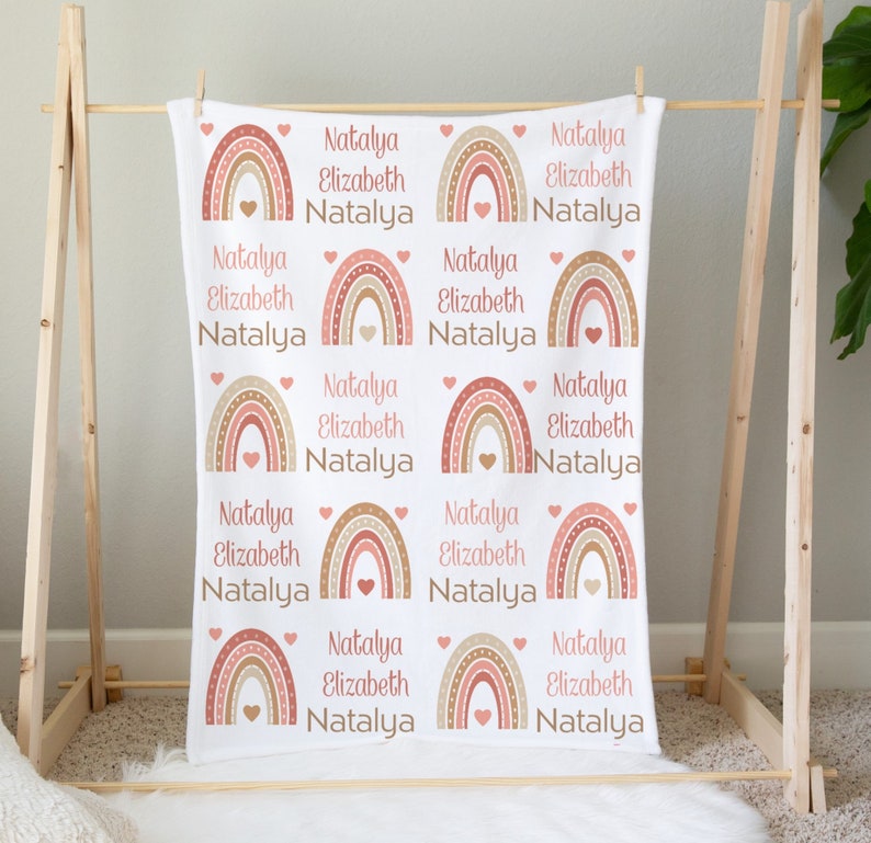 Boho Rainbow Baby Blanket Personalized Rainbow Blanket Name Etsy