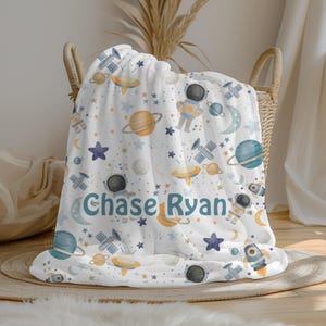 Personalized Outer Space Baby Boy Blanket | Custom Name Blanket | Swaddle Set | Minky Fleece Sherpa | Shower Gift | Astronaut Nursery Decor