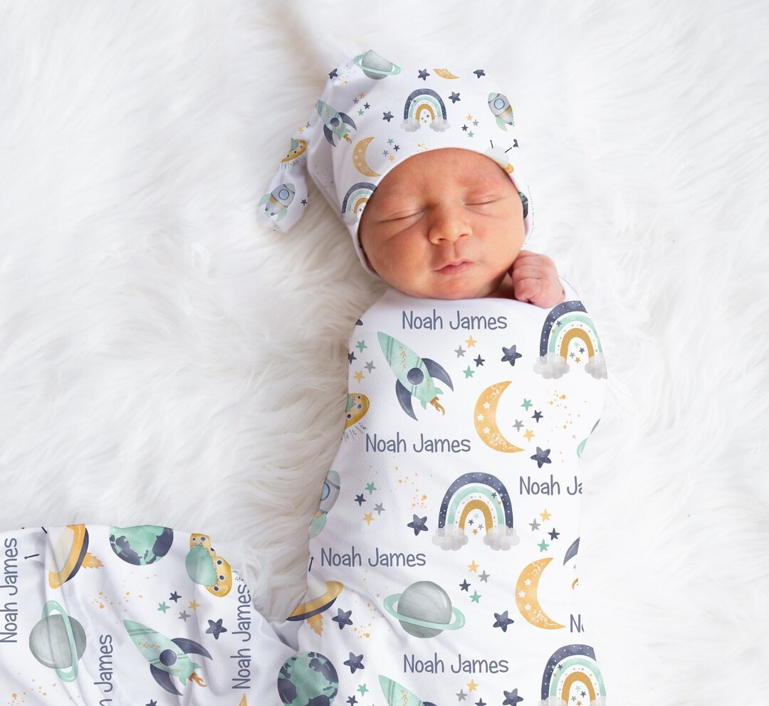 Personalized Baby Boy Swaddle Blanket Space Baby Swaddle Etsy