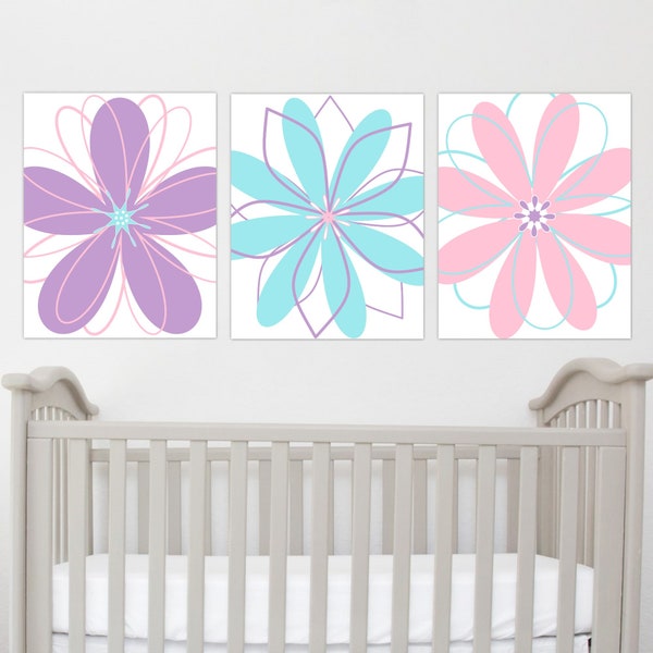 Flower Wall Art Pink Purple Girl Bedroom Art Wall Decor Modern Floral Baby Girl Nursery Decor Tween Toddler Bedroom Printable Art Prints