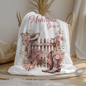Personalized Cowgirl Baby Girl Blanket | Custom Name Blanket | Western Swaddle Set | Minky Fleece Sherpa | Baby Shower Gift