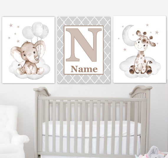 Home & Living Brown Baby Nursery Decor Baby Elephant Print Safari ...