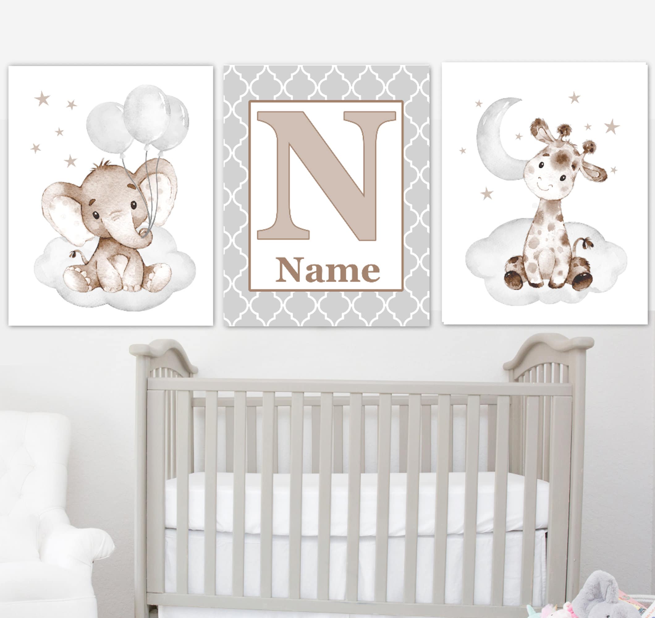 Home & Living Brown Baby Nursery Decor Baby Elephant Print Safari