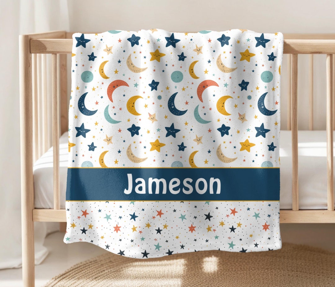 Personalized Boy Blanket Stars Moon Blanket Personalize Boy Name