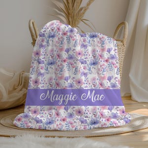 Personalized Wildflower Baby Girl Blanket, Custom Name Crib Blanket, Swaddle Set, Minky Fleece Sherpa, Baby Shower Gift, Floral Nursery
