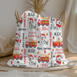 Personalized Fire Truck Baby Boy Blanket | Custom Name Crib Blanket | Swaddle Set | Minky Fleece Sherpa | Baby Shower Gift | Nursery Decor