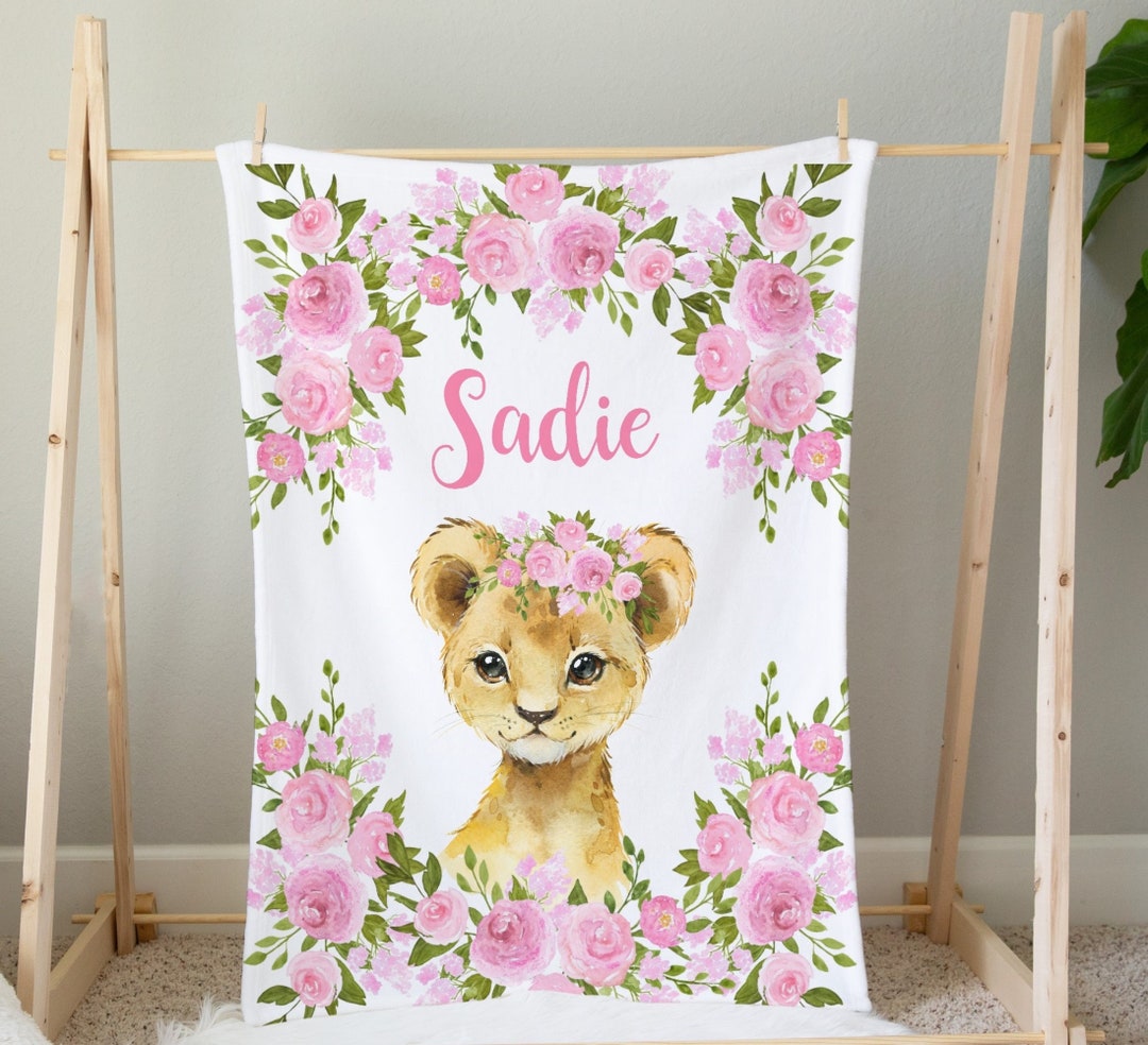 Safari Animal Baby Girl Blanket Pink Floral Baby Lion Baby Blanket ...