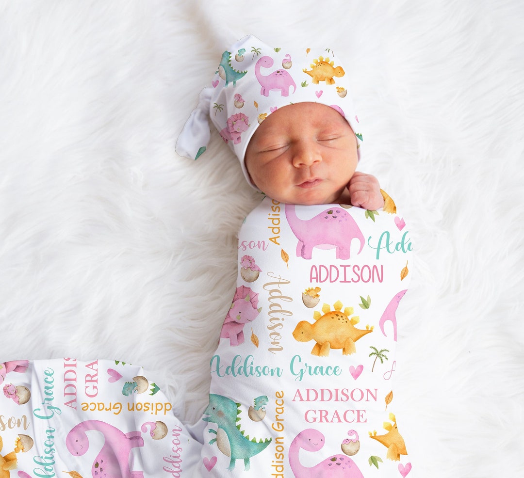 Personalized Baby Girl Swaddle Blanket Dinosaur Swaddle Etsy