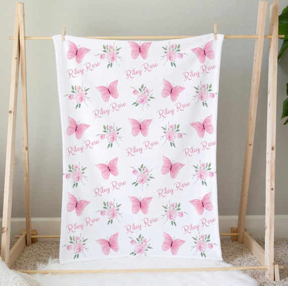 Flower Baby Blanket Girl Butterfly Blanket Personalized Pink Etsy