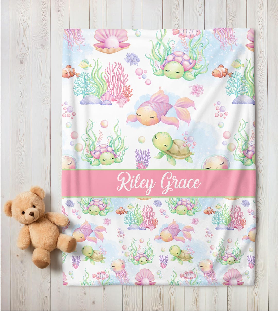 Personalized Under the Sea Girl Blanket, Swaddle Set, Custom Crib ...