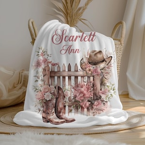 Personalized Cowgirl Baby Girl Blanket | Custom Name Blanket | Western Swaddle Set | Minky Fleece Sherpa | Baby Shower Gift