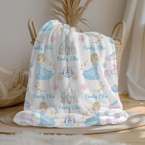 Personalized Baby Girl Blanket | Princess Custom Name Crib Blanket | Swaddle Set | Minky Fleece Sherpa | Baby Gift | Fairytale Nursery Decor