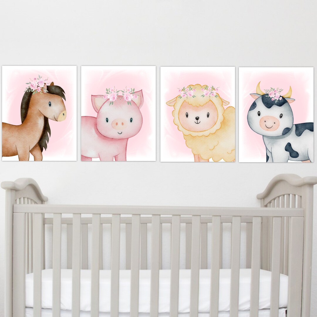 Farm Animals Baby Girl Nursery Art Prints Wall Decor Nursery Canvas