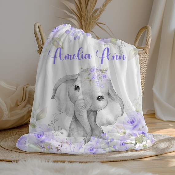 Personalized Baby Blanket With Name - Custom Sunflower Elephant Print Receiving Blanket