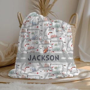 Personalized Cars Baby Boy Blanket, Road Map Name Blanket, Minky Fleece Sherpa, Custom Baby Gift, Vehicle Crib Blanket, Swaddle Set