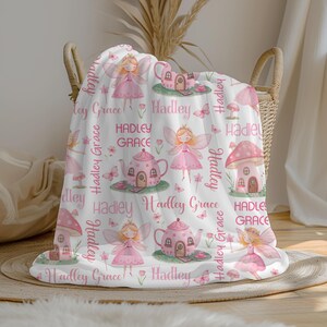 Personalized Fairy Baby Girl Blanket, Tea Party Crib Blanket, Custom Name Blanket, Baby Girl Gift, Swaddle Set, Whimsical Nursery Decor