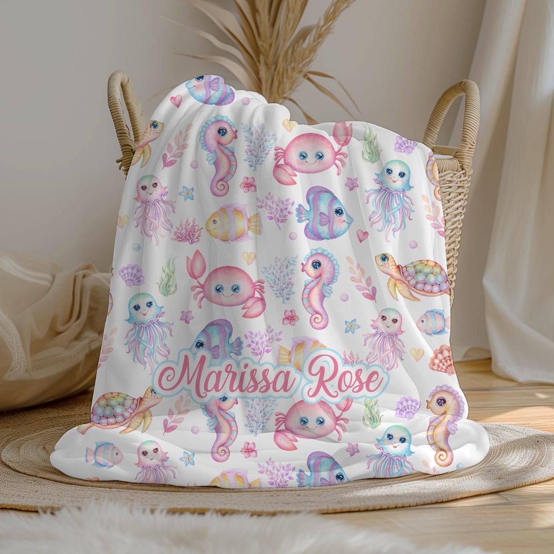 Personalized Under the Sea Baby Girl Blanket | Custom Name Blanket ...