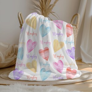 Personalized Hearts Baby Girl Blanket | Custom Name Crib Blanket | Swaddle Set | Minky Fleece Sherpa | Baby Shower Gift | Nursery Decor