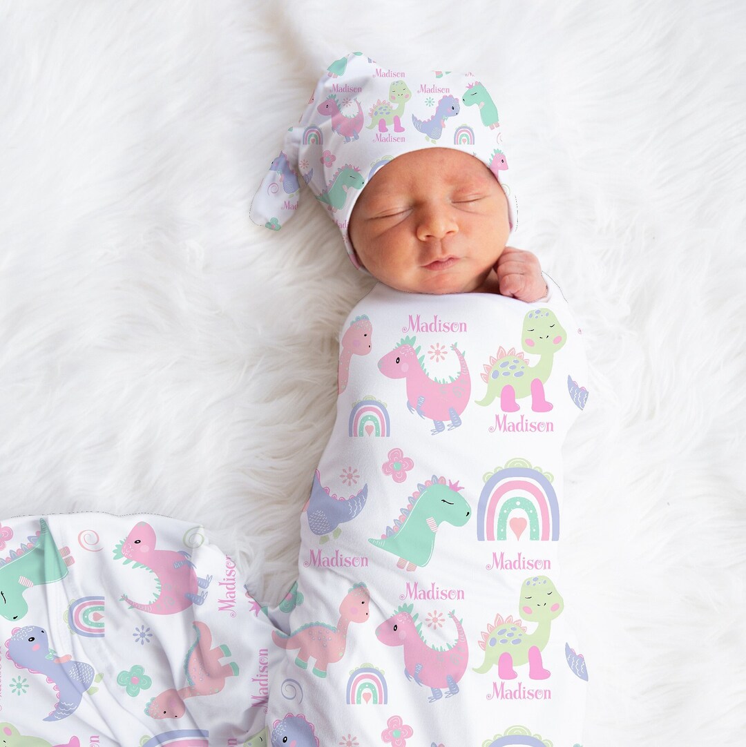 Baby Girl Swaddle Blanket Personalized Swaddle Blanket Dinosaurs