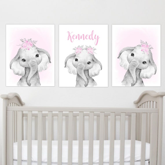 Baby Elephant Wall Art Baby Girl Nursery Wall Art Etsy
