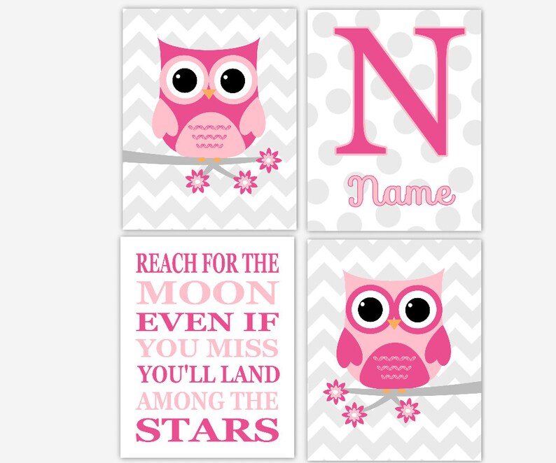 Baby Girl Nursery Wall Art Pink Gray Owls Personalized Prints Read Me A Story Kiss Me