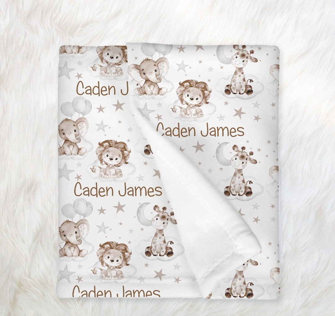 Safari Animals Baby Boy Blanket Personalized Baby Blanket Elephant ...