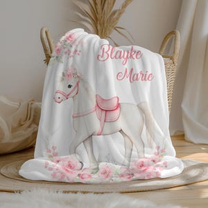 Personalized Cowgirl Baby Girl Blanket, Horse Custom Name Crib Blanket, Swaddle Set, Minky, Fleece, Sherpa, Shower Gift, Nursery Decor