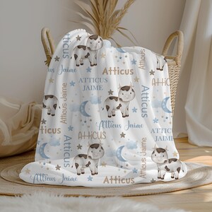 Personalized Cow Baby Boy Blanket | Custom Name Crib Blanket | Swaddle Set | Minky Fleece Sherpa | Baby Shower Gift | Farm Nursery Decor