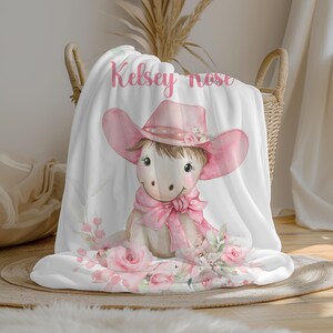 Personalized Horse Baby Girl Blanket, Cowgirl Name Blanket, Western Swaddle Set, Minky Fleece Sherpa, Baby Shower Gift, Cowgirl Decor