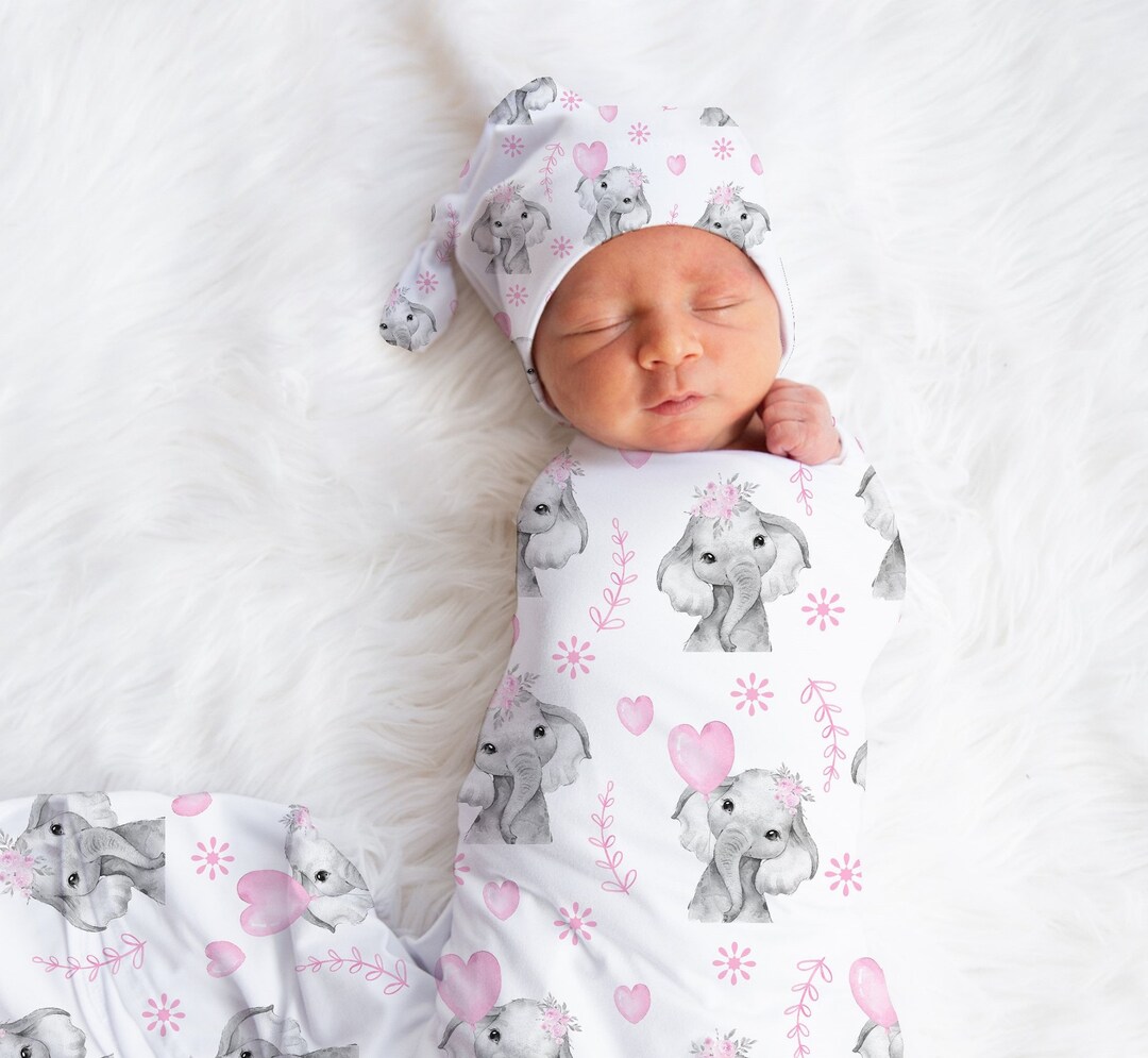 Elephant Baby Girl Swaddle Blanket Newborn Swaddle Blanket Knotted Baby
