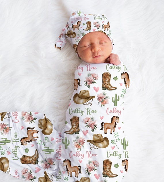 Western Cowgirl Baby Girl Swaddle Blanket Newborn Swaddle Blanket Baby Hat Knot Cap Baby Gift Hospital Photo Newborn Photo Newborn Blanket Etsy Canada