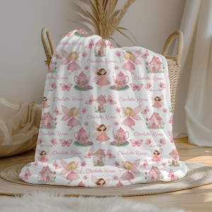 Personalized Fairy Baby Girl Blanket, Tea Party Crib Blanket, Custom Name Blanket, Baby Girl Gift, Swaddle Set, Fairy Nursery Decor