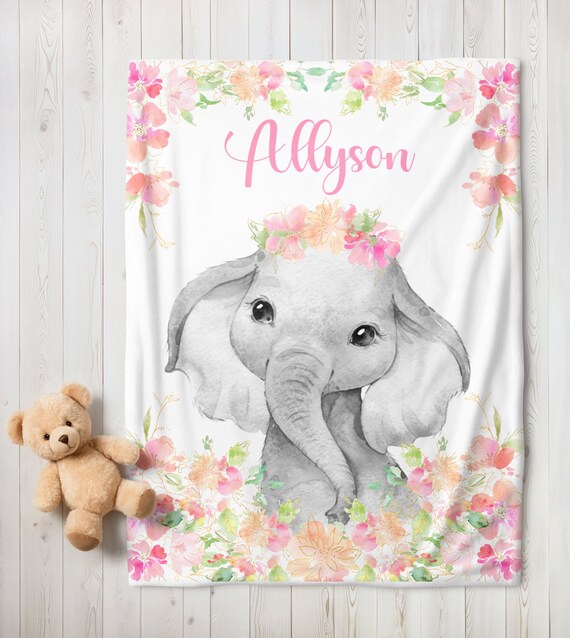 Personalized Baby Blanket With Name - Soft Fleece Throw With Sunflower & Elephant For Crib Or Stroller