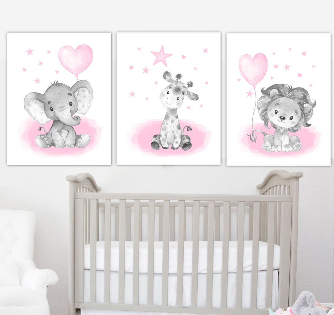 Baby Elephant Wall Art, Baby Girl Nursery Wall Art, Baby Nursery Canvas ...