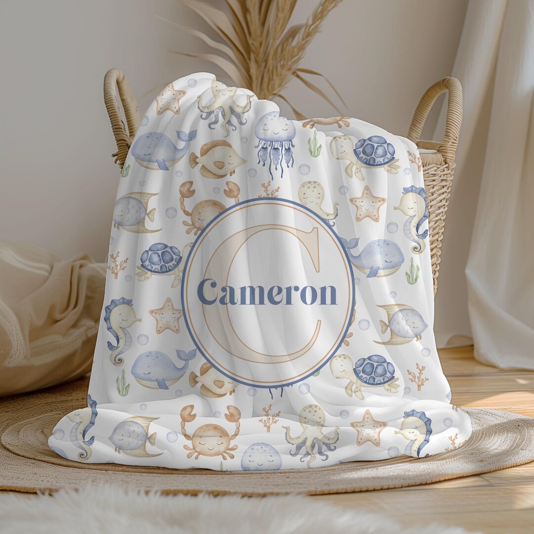 Personalized Baby Boy Blanket, Under the Sea Monogram Blanket, Swaddle ...