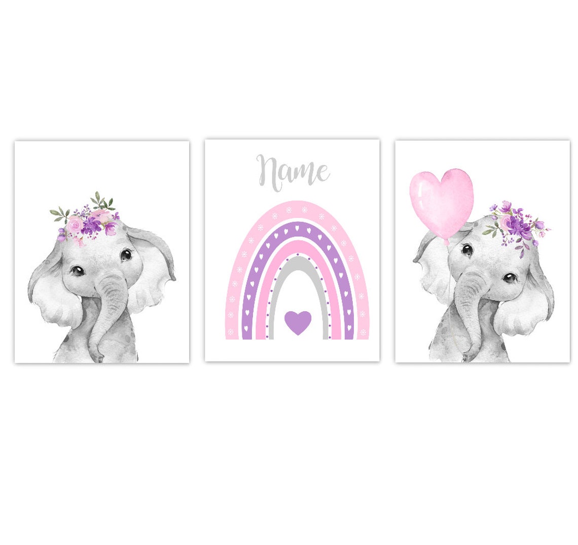 Boho Rainbow Baby Girl Nursery Wall Art Pink Purple Baby Etsy