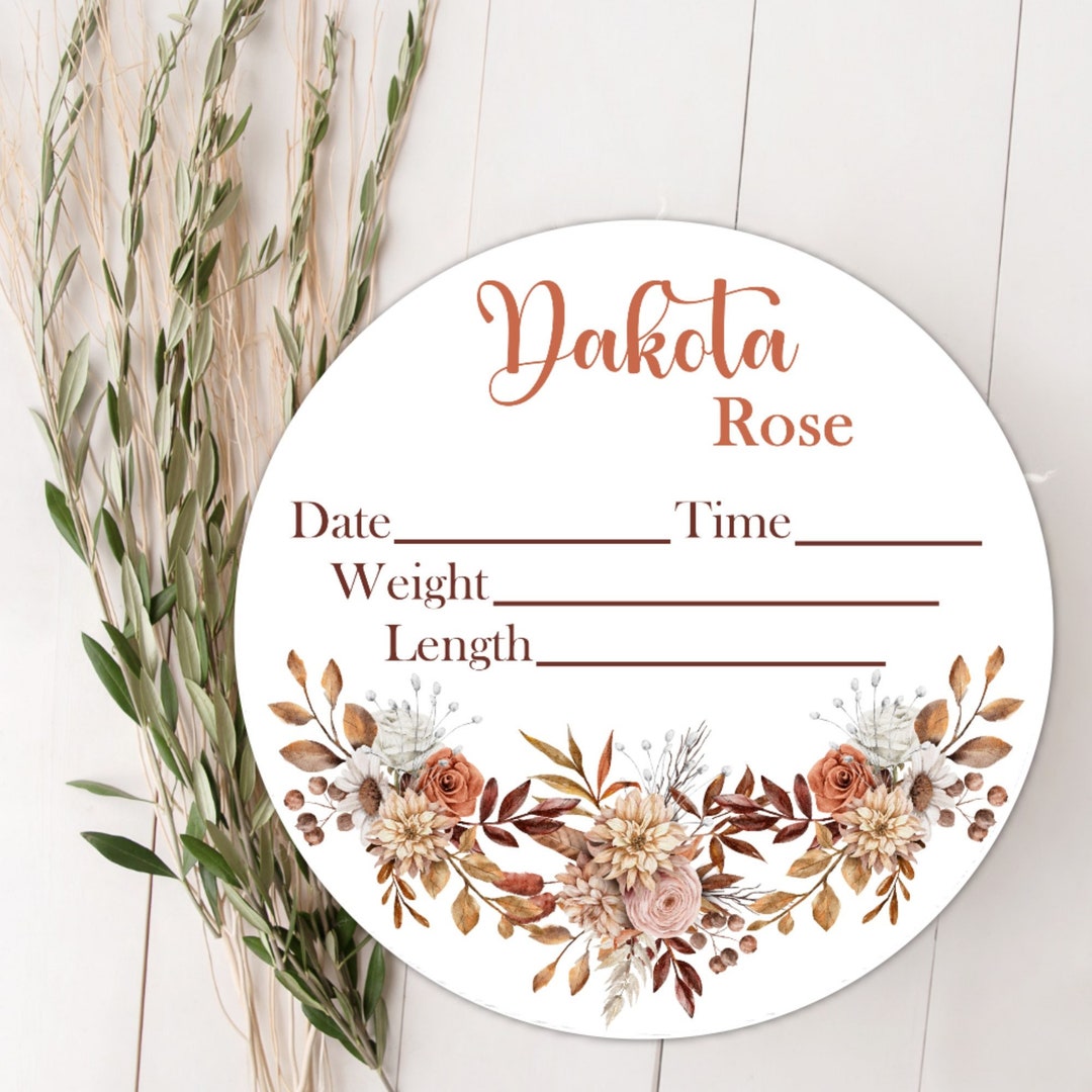 Personalized Boho Fall Floral Baby Girl Birth Stat Wood Sign | Custom ...