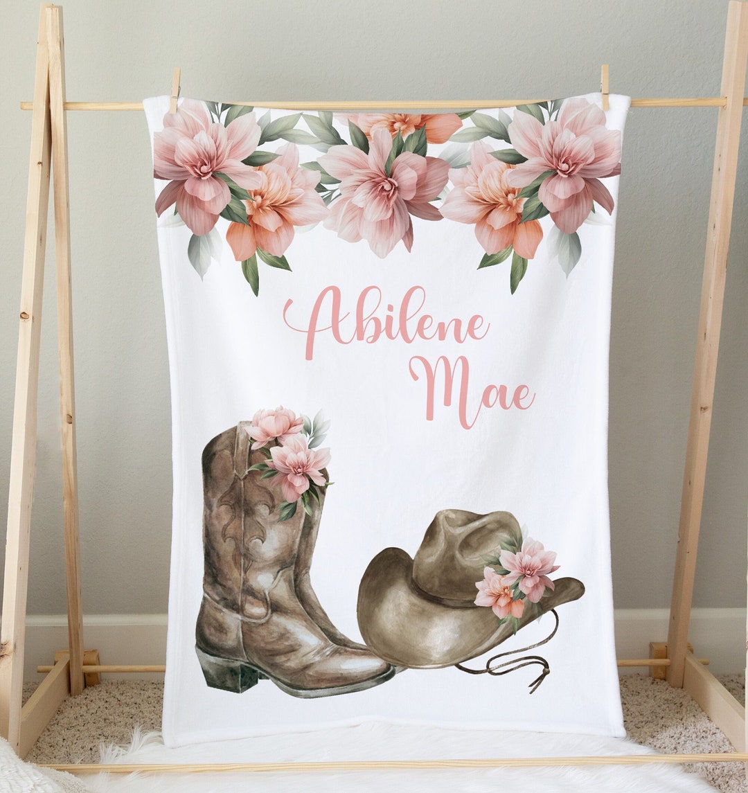 Cowgirl Baby Girl Blanket Floral Western Personalized Baby Blanket Pink