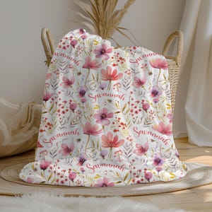 Personalized Wildflower Baby Girl Blanket, Custom Name Crib Blanket, Swaddle Set, Minky Fleece Sherpa, Baby Shower Gift, Floral Nursery