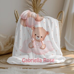 Personalized Teddy Bear Baby Girl Blanket | Custom Name Blanket | Swaddle Set | Minky Fleece Sherpa | Shower Gift | Nursery Decor